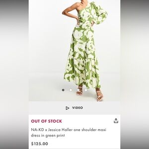 NA-KD One Shoulder Floral Maxi Dress in Green and White